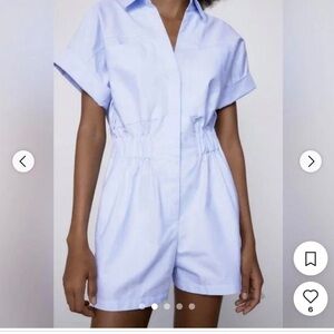 Super cute light blue romper with drawstring waist